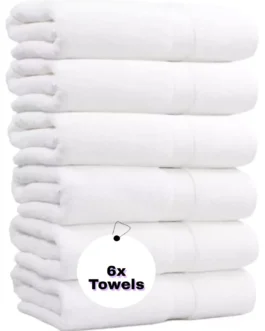 50×80 cm Pack of 6 Hand Towel Skin Friendly 100% Egyptian Cotton 500GSM (White)